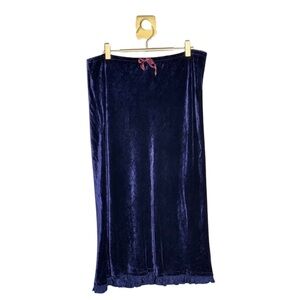 667. DOSA Blue Crushed Velvet Ruffle Trim Adjustable Waist MIDI Skirt Sz 3 Large